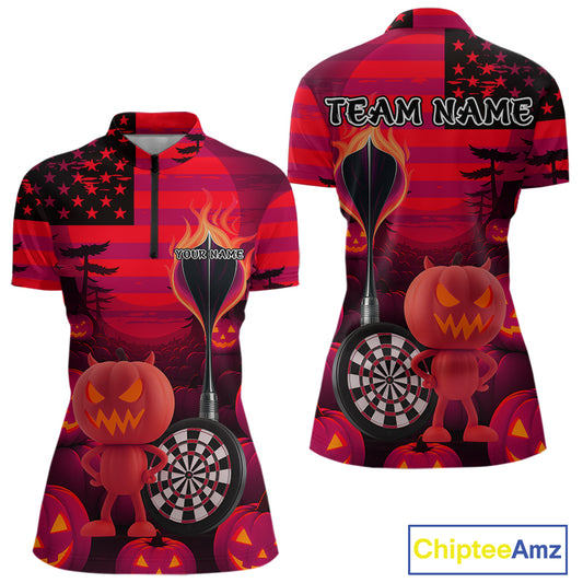 Pumpkin Play Darts Custom Halloween Dart 1/4-Zip Shirts For Women, Funny Dart Jerseys NYN0808