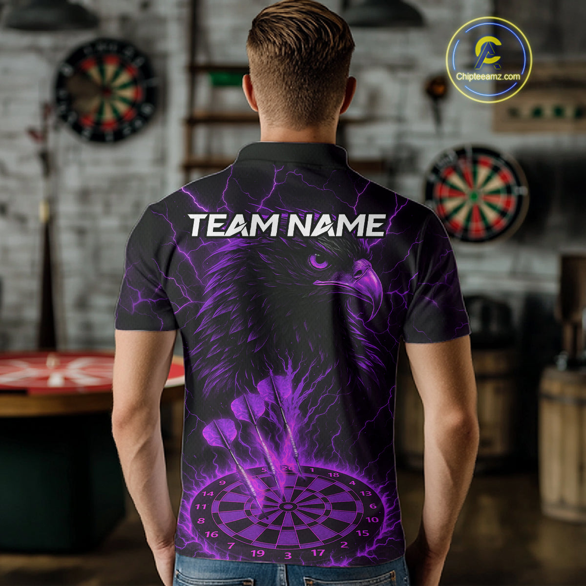 Personalized Lightning Eagle Dart Shirt Custom Purple Dartboard Dart Jerseys For Men NYN1223