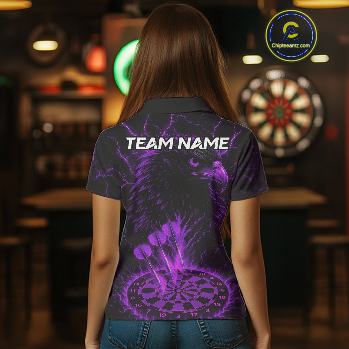 Personalized Lightning Eagle Dart Shirt Custom Purple Dartboard Dart Jerseys For Women NYN1223