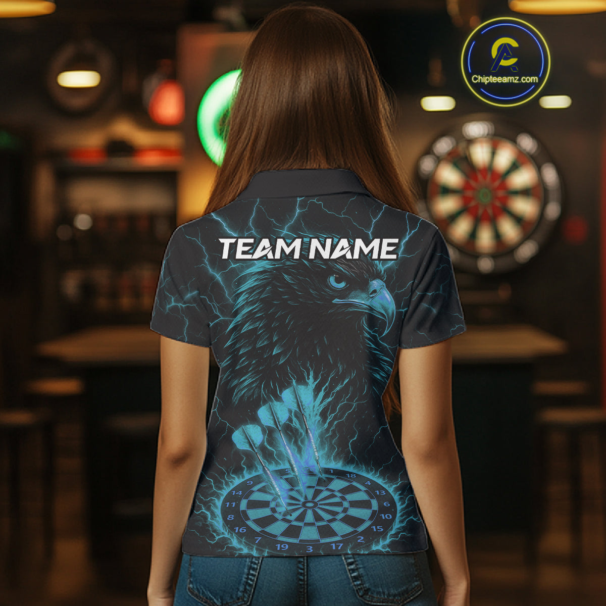 Personalized Lightning Eagle Dart Shirt Custom Blue Dartboard Dart Jerseys For Women NYN1224