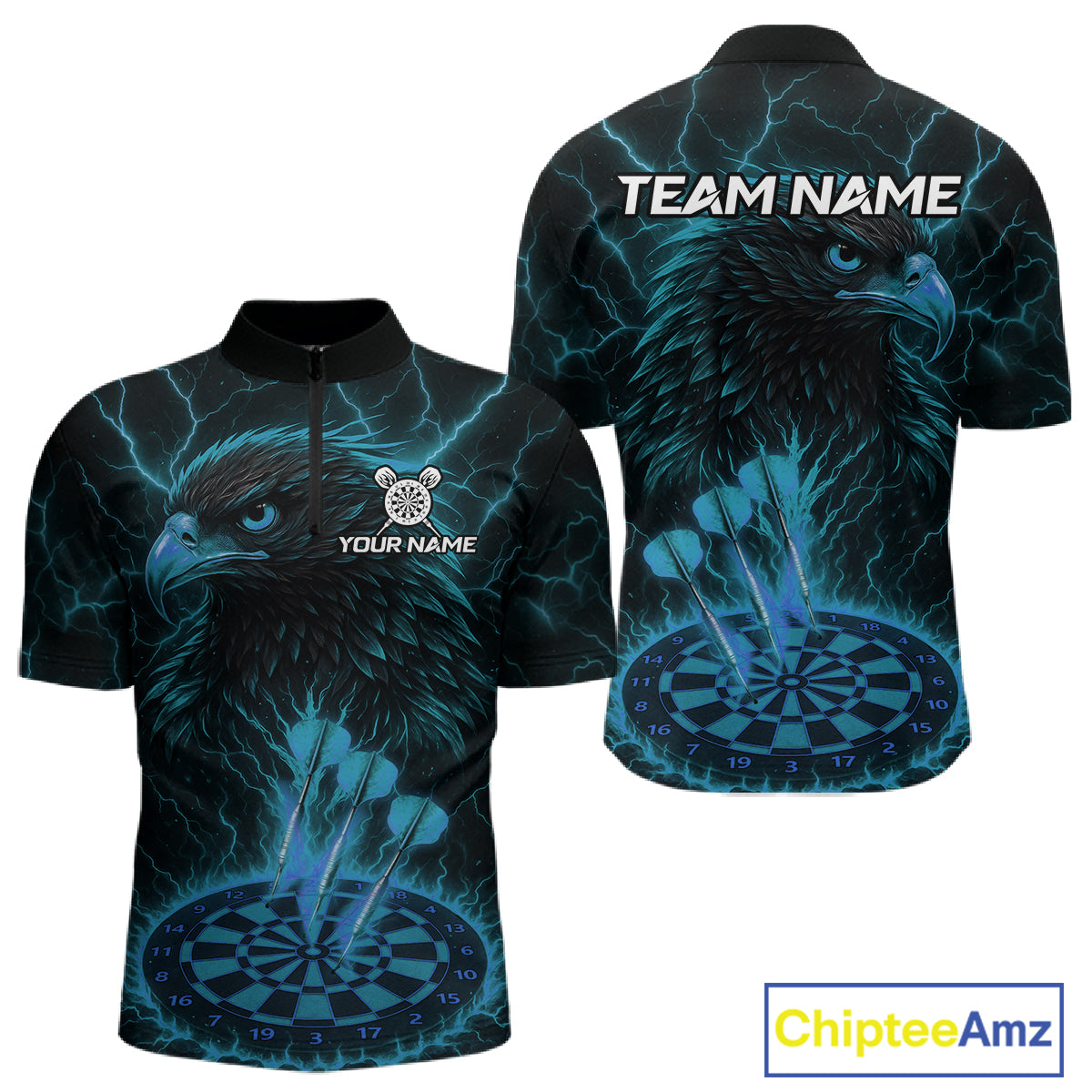 Personalized Lightning Eagle Dart Shirt Custom Blue Dartboard Dart Jerseys For Men NYN1224