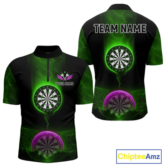 Thunder Dartboards Men's Darts Shirt - Custom Name & Team | Opt3 - Green Purple NYN0633