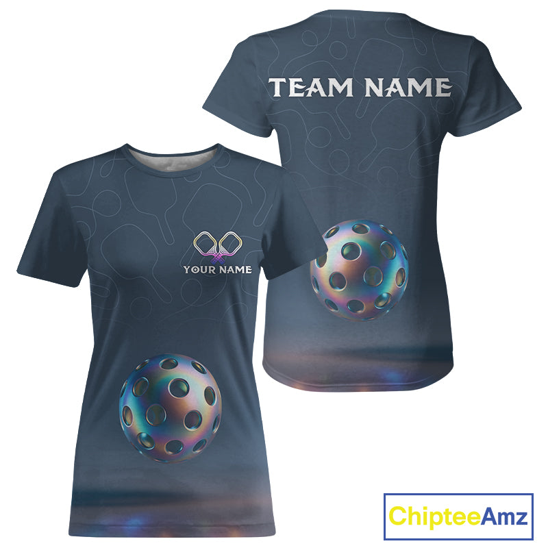 Custom Holographic Pickleball T-Shirt For Women Personalized Colorful Pickleball Jersey NYN1235