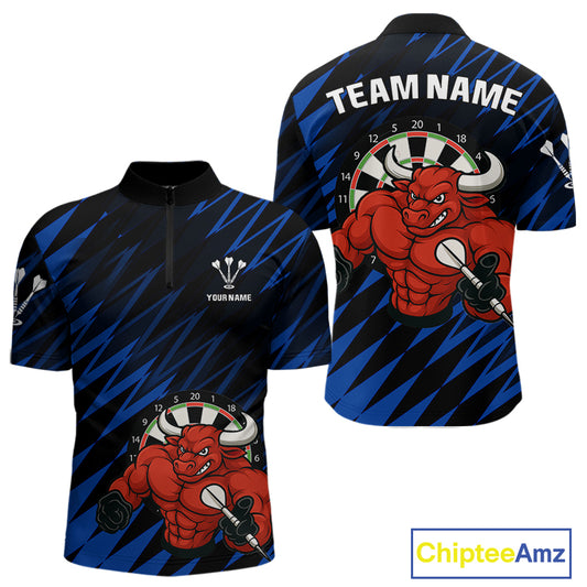 Maroon & White Bull Holding Dart Arrow Darts Shirt For Men - Custom Team Name |Blue NYN0381