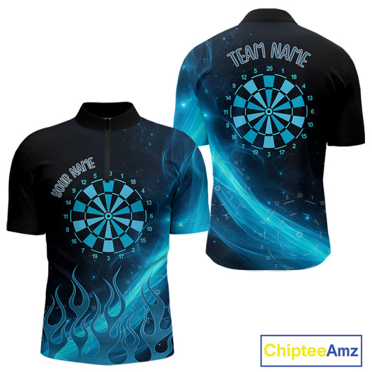 Dartboard 3D Lightning Darts Shirt For Men Custom Name & Team Jersey | Opt1 - Blue NYN0645