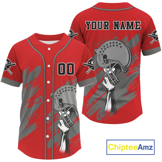 Red And Grey Grunge Baseball Jersey Custom Name & Number Baseball Shirt For Men & Youth NYN0846