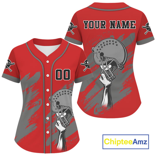 Red And Grey Grunge Baseball Jersey Custom Name & Number Baseball Shirt For Women & Youth NYN0846