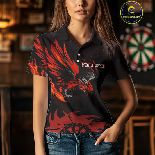 Red Flames Eagle Dartboard Custom Polo Darts Jerseys For Women, Darts Team Shirt Uniform NYN0851
