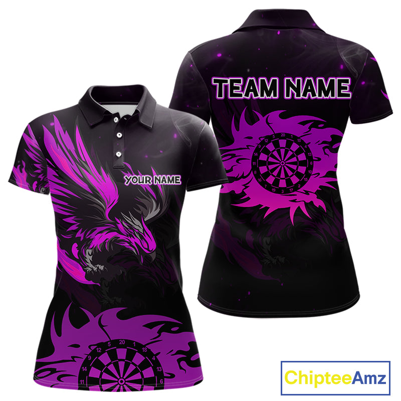 Purple Flames Eagle Dartboard Custom Polo Darts Jerseys For Women, Darts Team Shirt Uniform NYN0853