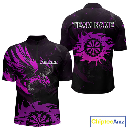 Purple Flames Eagle Dartboard Custom 1/4-Zip Darts Jerseys For Men, Darts Team Shirt Uniform NYN0853