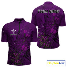 Load image into Gallery viewer, Cracked Dartboard Broken Glass Men's Darts Shirt Custom Name &amp; Team | Opt3 - Purple NYN0655