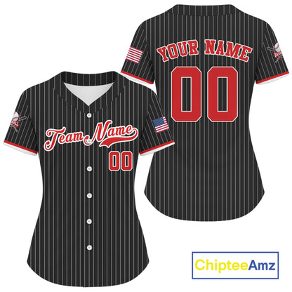 Women's Red Pinstripe Patriotic Baseball Jersey Custom USA Flag Baseball Shirt For Fans NYN0863