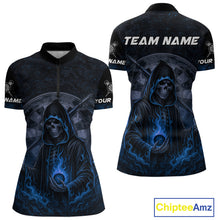 Load image into Gallery viewer, Custom Blue Skull Dartboard Grunge 1/4-Zip Darts Jerseys For Women, Darts Team Shirt Uniform NYN0870