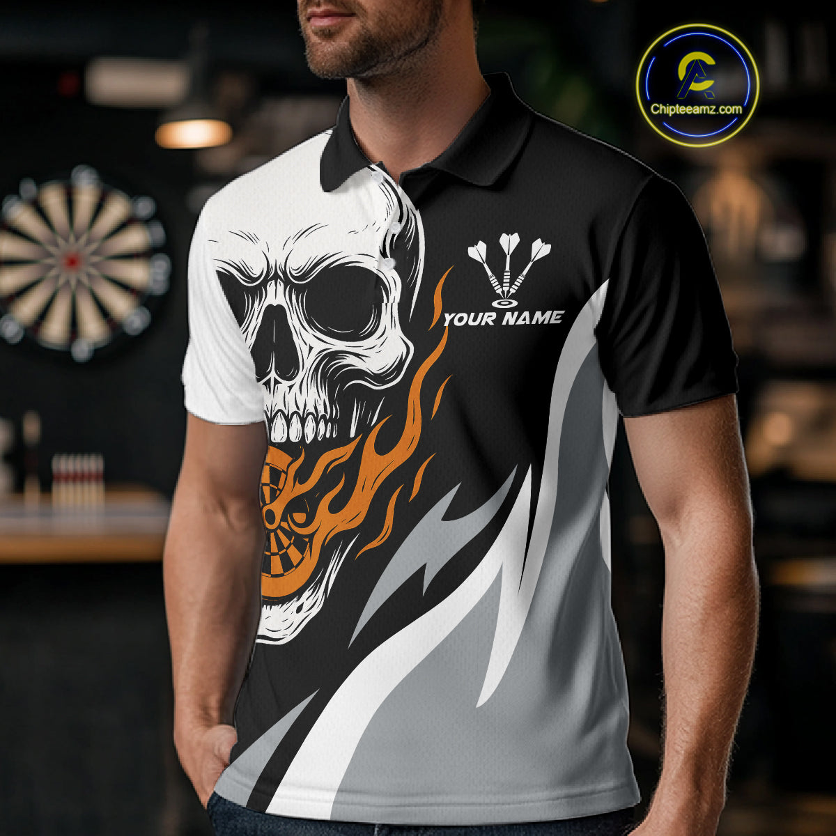 Custom Orange Flame Dartboard Darts Jersey For Men Outfit Dart Team Jersey NYN1269
