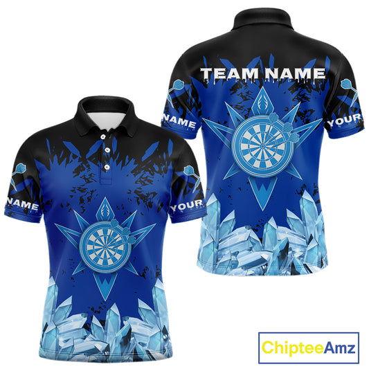 Funny Ice Pattern & Blue Dartboard Darts Team Shirt For Men - Customizable Name NYN0386