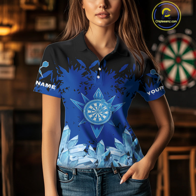Funny Ice Pattern & Blue Dartboard Darts Team Shirt For Women - Customizable Name NYN0386