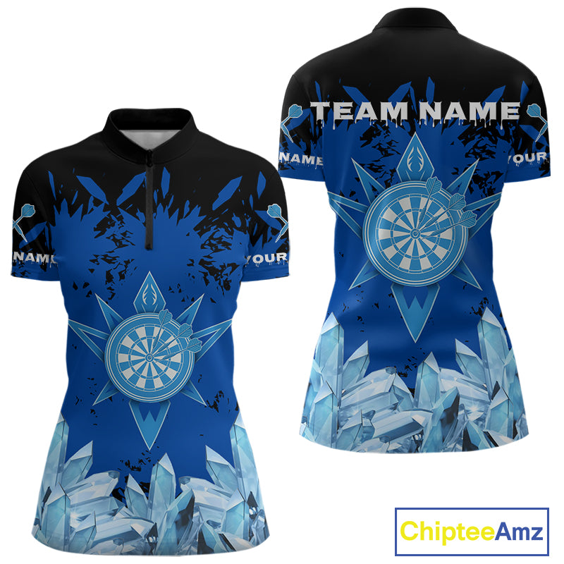 Funny Ice Pattern & Blue Dartboard Darts Team Shirt For Women - Customizable Name NYN0386