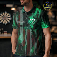 Load image into Gallery viewer, American Flag Eagle Dartboard Men's Darts Shirt Custom Name &amp; Team | Opt1 - Green NYN0659