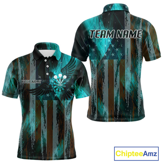 American Flag Eagle Dartboard Men's Darts Shirt Custom Name & Team | Opt3 - Turquoise NYN0661