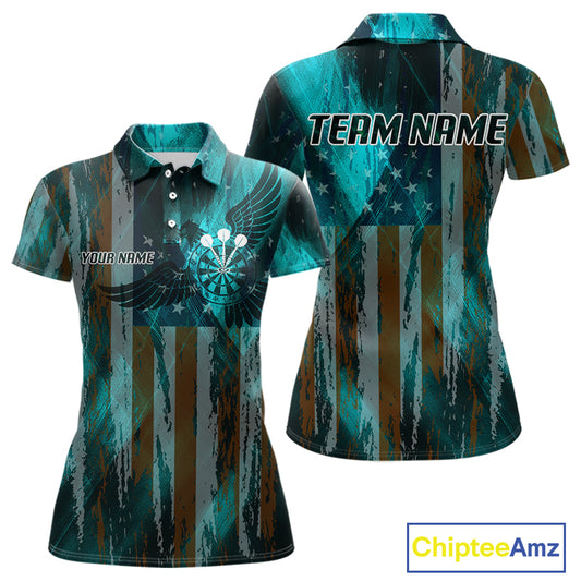 American Flag Eagle Dartboard Women's Darts Shirt Custom Name & Team | Opt3 - Turquoise NYN0661