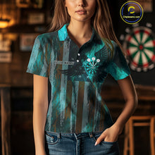 Load image into Gallery viewer, American Flag Eagle Dartboard Women's Darts Shirt Custom Name &amp; Team | Opt3 - Turquoise NYN0661