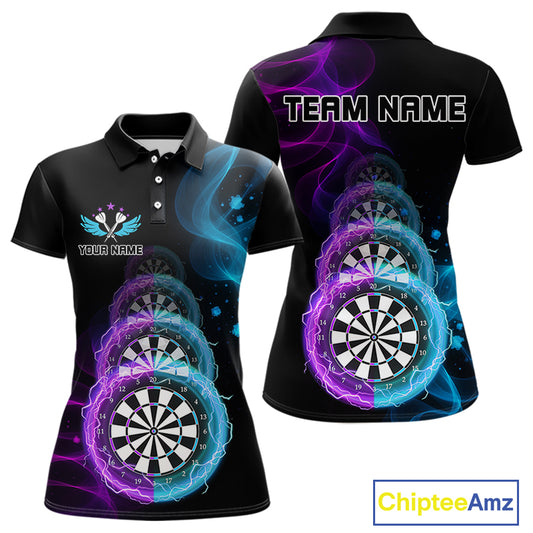 Smoke Thunder Dartboards Women's Darts Shirt Custom Name & Team | Opt1 - Purple Turquoise NYN0662