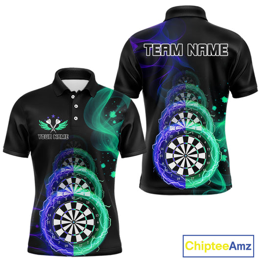 Smoke Thunder Dartboards Men's Darts Shirt Custom Name & Team | Opt3 - Blue Green NYN0664