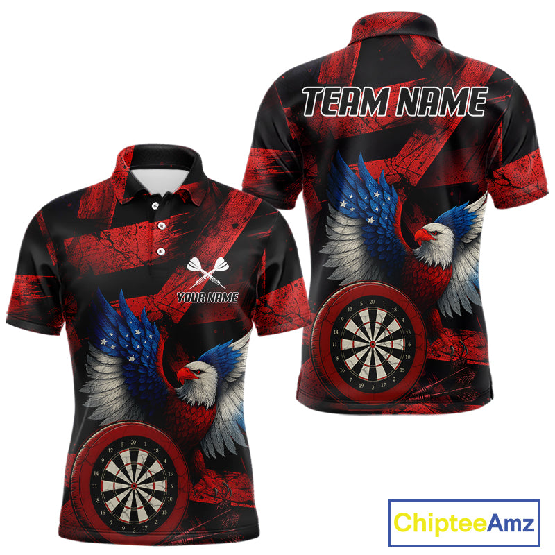 US Flag Eagle Dartboards Grunge Men's Darts Shirt Custom Name & Team | Opt1 - Red NYN0665