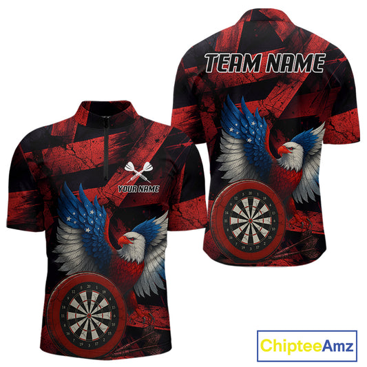US Flag Eagle Dartboards Grunge Men's Darts Shirt Custom Name & Team | Opt1 - Red NYN0665