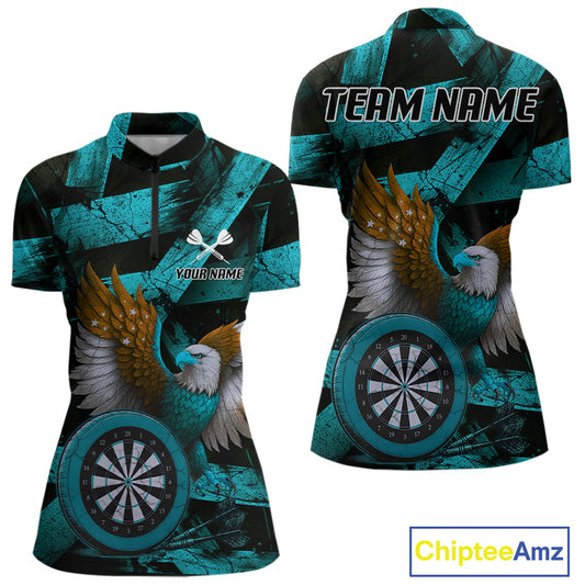 US Flag Eagle Dartboards Grunge Women's Darts Shirt Custom Name & Team | Opt3 - Turquoise NYN0667