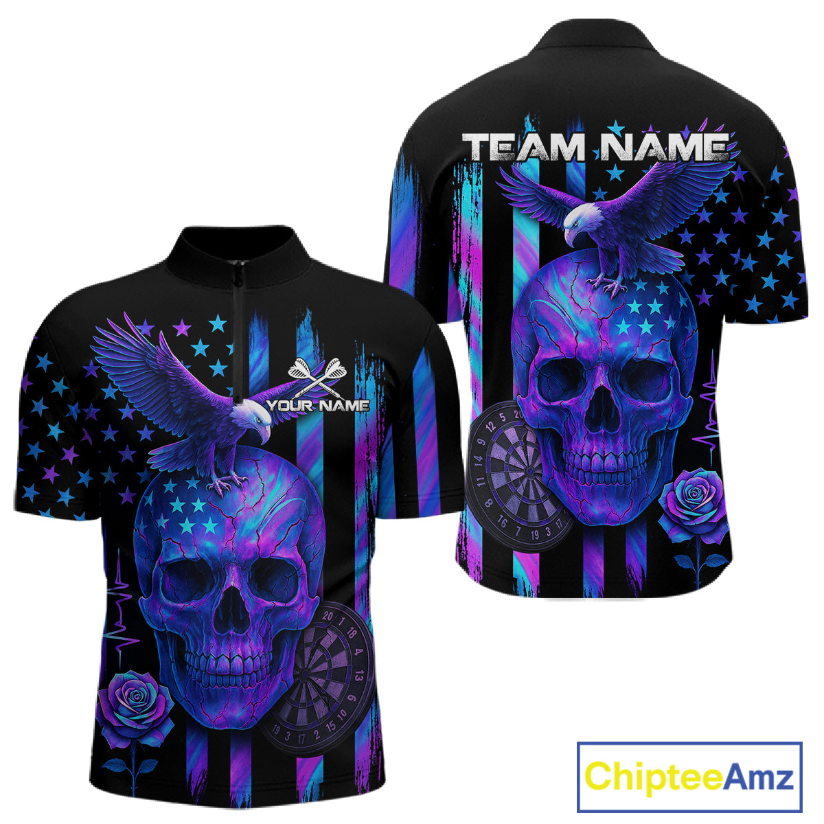 Custom Holographic US Flag Patriotic Darts Shirt For Men Dart Eagle Skull Jerseys NYN1278