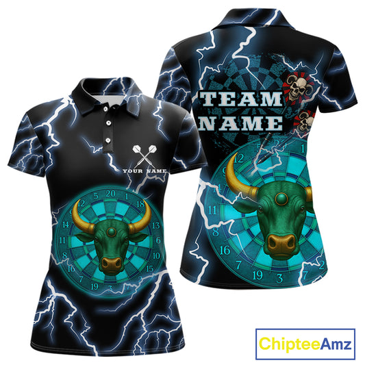 Turquoise Cow Head Skull Dartboard Funny Darts Shirt For Women - Customizable Name NYN0402