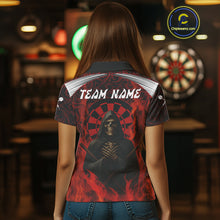 Load image into Gallery viewer, Red Dartboard Flaming The Reaper Darts Shirt For Women - Customizable Name &amp; Team NYN0405