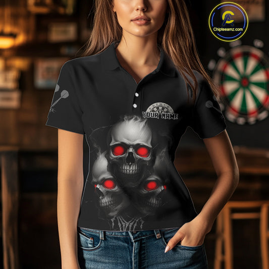 Custom Black And Red Skulls Silver Dartboard Darts Shirt For Women Outfit Dart Polo Jerseys NYN0897