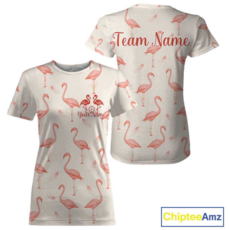 Custom Pink Flamingo Funny Pickleball T-Shirt For Women Outfits Couple Pickleball Jerseys NYN1291