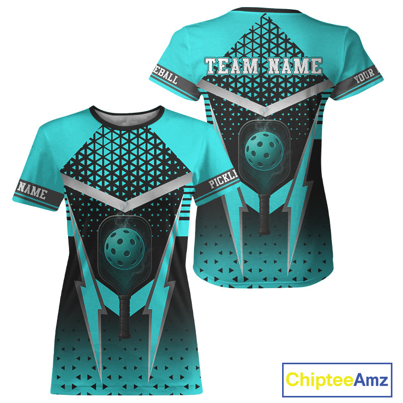 Custom Turquoise & Black Pickleball Ball T-Shirt For Women Outfit Pickleball Team Jerseys  NYN1297