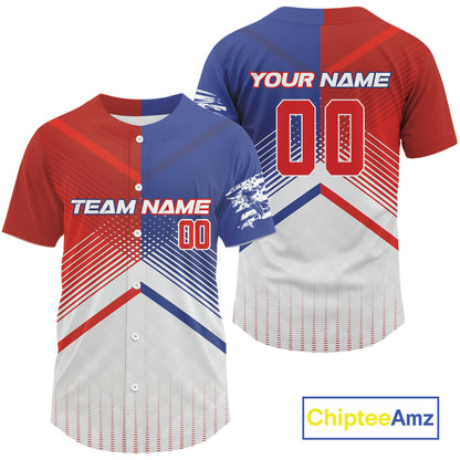 Custom Blue And Red Splashed Baseball Jersey For Men American Flag Youth Baseball Shirt NYN1305