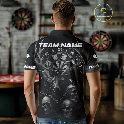 Custom Black Deer And Skull Cracked Dartboard Polo Dart Shirt For Men Dart Outfit Team Jersey NYN1312