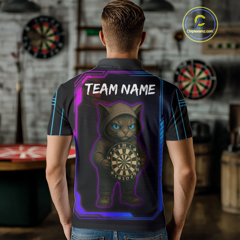 Lightning Cat Tech Neon Dartboard Men's Darts Shirt - Custom Name For Darts Jersey NYN0429