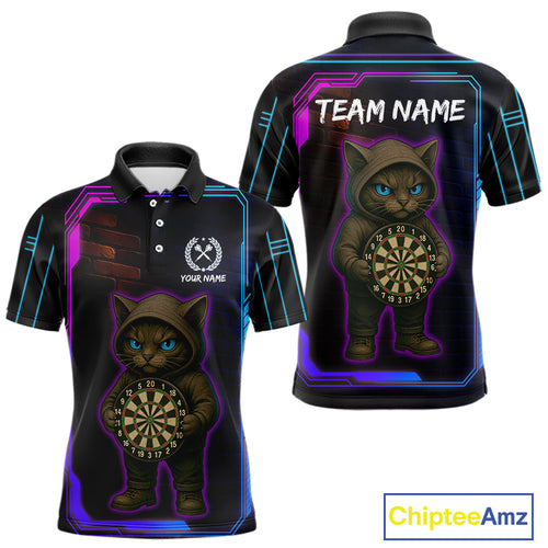 Lightning Cat Tech Neon Dartboard Men's Darts Shirt - Custom Name For Darts Jersey NYN0429