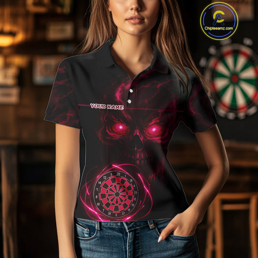 Custom Lightning Red Skull Dartboard Polo Dart Shirt For Women Outfit Skull Dart Team Jerseys NYN0929