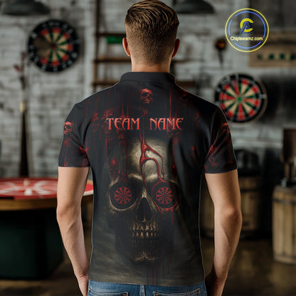 Custom Men's Darts Polo Shirts Red Dripping Blood Skull For Darts Jersey NYN0775