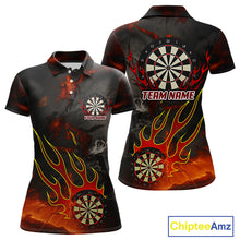 Load image into Gallery viewer, Flaming Dartboard Grunge Custom Red Dart Polo Shirts For Women, Dart Team Jerseys NYN0793