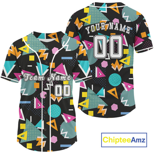 Retro 80S Memphis Baseball Jersey For Men Custom Colorful Geometric Baseball Shirt Outfits NYN0876