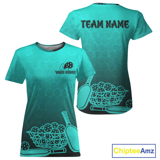 Custom Black And Turquoise Pickleball T-Shirt For Women Outfits Team Pickleball Shirt NYN0885