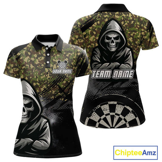 Personalized Women's Darts Shirt - Grim Reaper & Camouflage Custom Name For Players NYN0437