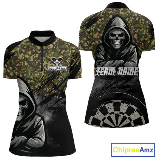 Personalized Women's Darts Shirt - Grim Reaper & Camouflage Custom Name For Players NYN0437