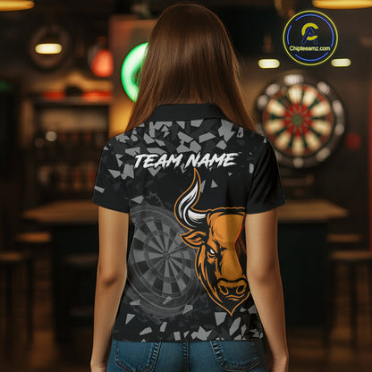 Bull & Dartboard Custom Grunge Women's Darts Polo Shirt - Orange Darts Team Jersey NYN0717