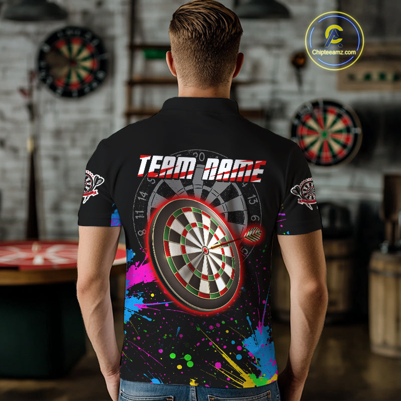 Red Dartboard Multicolored Splashes Men's Darts Shirt - Custom Name For Players NYN0494