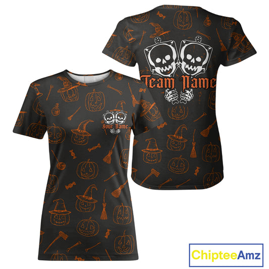 Custom Funny Halloween Pickleball T-Shirt For Women Outfits Halloween Pickleball Jerseys NYN1004